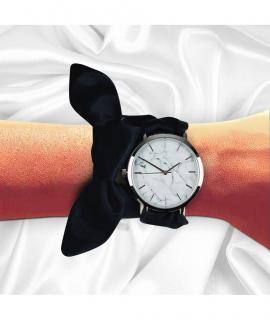 Náramkové hodinky - Mramorový ciferník bledý - Hodvábny náramok na previazanie (čierny)