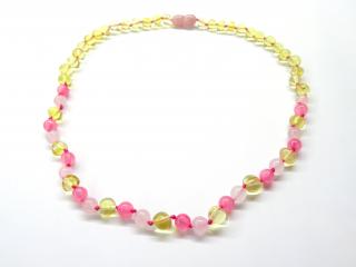 Jantárový náhrdelník s ruženínom a jadeitom 45 cm