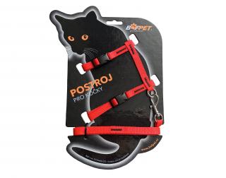 BAFPET Set CAT postroj + vôdzka Farba: Červená, Veľkosť postroja: 120cm /OK 19-26cm, OH 24-37cm/ 20410J
