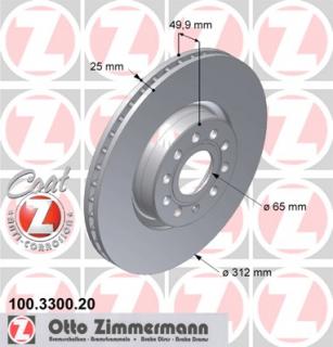 ZIMMERMANN Predný brzdový kotúč 312x25 9-dierový