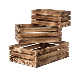 Opálené drevené debničky II - set 3 ks