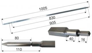 Grilovací jehla - ráhno na rožeň - 15x15  - 1005 mm na stojan 800 (KAREL JANEČEK)  ((KAREL JANEČEK)))