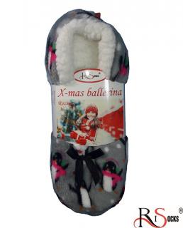 Dámske vianočné papuče, balerínky na zimu tučniak - sivé, veľkosť 36-38