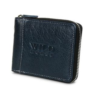Pánska kožená horizontálna peňaženka Wild Horse RFiD na zips, tmavo modrá
