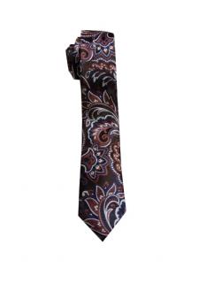 Pánska kravata tmavá so sivým, modrým a hnedým žakarovým vzorom