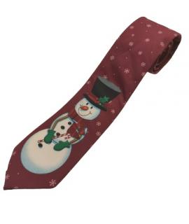 Pánska vianočná kravata, bordová so snehuliakom