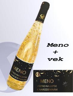 Gold Cuvee biele so zlatom - narodeniny - meno + vek (Metalická etiketa )