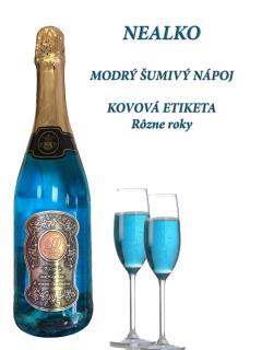 Modrý šumivý nápoj - kovová etiketa - rôzne roky