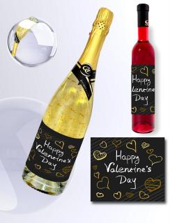 Valentín - Happy Valentines day - black (viac druhov) (Ovocné vína, šumivé so zlatom)