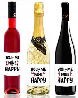 You+me=happy - darčekové víno (Ovocné vína, šumivé so zlatom)