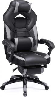 Herná stolička Luisa, Čierna Sivá  Herná stolička, kancelárska stolička s opierkou nôh, stolička k písaciemu stolu, ergonomický dizajn, nastaviteľná…