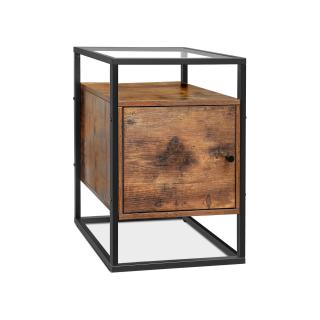 Nočný stolík Loera, Rustikálna hnedá  Nočný stolík, servírovací stolík, sklenený stôl so skrinkou, spálňa, obývacia izba, chodba, stabilné tvrdené…