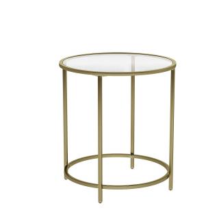 Odkladací stolík Emil, zlatá  Odkladací stolík okrúhly, sklenený stôl so zlatým kovovým rámom, malý konferenčný stolík, nočný stolík, konferenčný…
