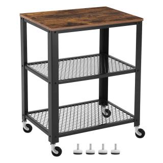 Odkladací stolík Ran na kolieskach, vintage hnedá  Odkladací stolík na kolieskach v industriálnom dizajne, kuchynský vozík, vozík, z dreva a kovu, 4…