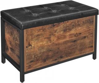 Polstrovaná lavica Sora, vintage čierna  Sedacia lavica s úložným priestorom, polstrovaná truhla, 80 × 40 × 50 cm, truhla za posteľ, do spálne,…