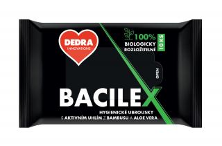 10 ks vlhčené hygienické obrúsky BACILEX® s aktívnym bambusovým uhlím a Aloe Vera