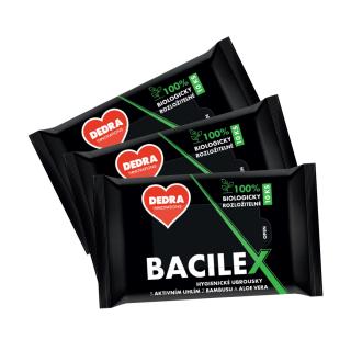 Sada 2+1 ZADARMO 3 x 10 ks vlhčené hygienické obrúsky BACILEX® s aktívnym bambusovým uhlím a Aloe Vera