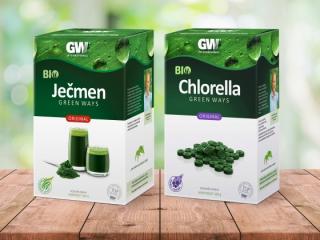 Green Ways Mladý jačmeň 300g + Chlorella 330g + SHAKER