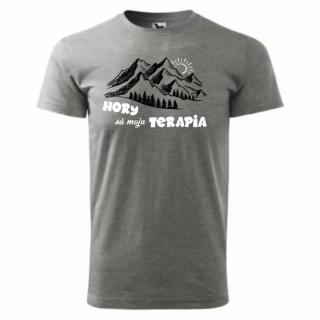 Vtipné tričko Hory terapia p. Veľkosť: 3XL, Farba: Sivá