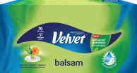 Velvet Balsam papierové vreckovky 3-vrstvové 70 ks