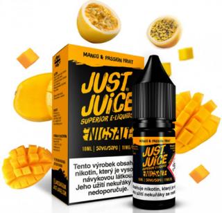 Liquid Just Juice SALT Mango &amp; Passion Fruit 10ml - 11mg (Šťavnaté, sladké a svěží exotické mango, jehož specifickou chuť umně dokresluje k dokonalosti přítomnost svěží a neodolatelné marakuji)