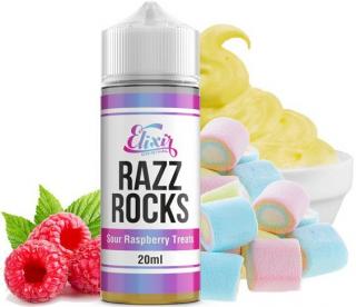 Příchuť Infamous Elixir Shake and Vape 20ml Razzrocks (Opravdu dechberoucí, příjemně nasládlá kombinace čerstvě utržených malin a krémového vanilkového pudinku je doplněná o malé kousky lahodných marshmallow)