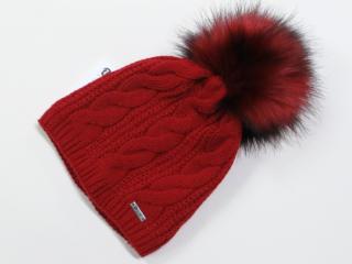 Dámska čiapka s kožušinkou červená (Dámska zateplená čiapka s brmbolcom červená )