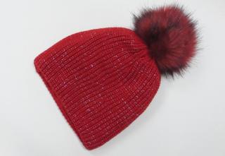 Dámska čiapka trblietavá- červená (Dámska čiapka na zimu- červená )