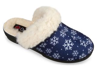Dámske zimné papuče s kožušinkou- vločky modré (Dámske papuče s kožušinkou- bordové)