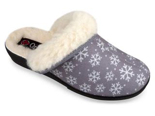 Dámske zimné papuče s kožušinkou- vločky sivé (Dámske papuče s kožušinkou- bordové)