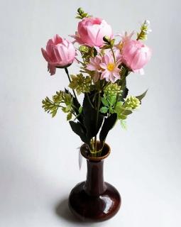 Umelá kytica pivonky ružové  (Kytica pivonky+ margarétky )