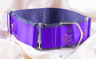 Luxusní obojek Martingale Glorious Purple Queen, fialový brokát,
polostahovací, 5 cm široký, na chrta