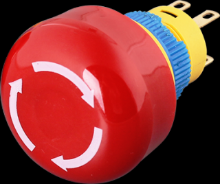 Dahe Electric Emergency stop switch, 16mm, 5A, 250V, Pin terminal, Red plastic head, IP65 (1NO / 1NC)