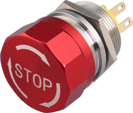 Dahe Electric Emergency stop switch, 19mm, 5A, 250V, Pin terminal, Red Aluminum head (Arrow+STOP), Stainless steel shell, IP65 (1NO/1NC)