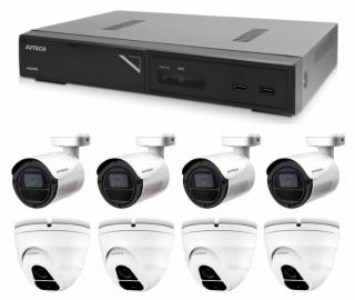 Kamerový set 1x AVTECH NVR AVH1109, 4x 2Mpx IP Bullet kamera AVTECH DGM2103ASVP a 4x 2Mpx IP Dome kamera AVTECH DGM2203ASVSEP + 8x Kábel UTP 1x RJ45 - 1x RJ45 Cat5e 15m!