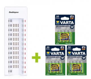 OXE Nabíjačka batérií AA na 12 ks a 12 ks nabíjacích batérií Varta 56706 R6 2100mAh NIMH basic