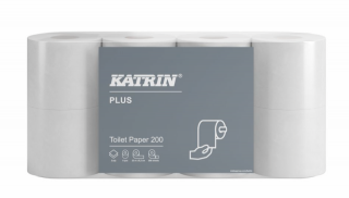 Toaletný papier Katrin PLUS 2-vr. biely, 200 útržkov, 8ks