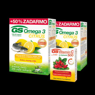 GS Omega 3 CITRUS, 2 x 150 kapsúl + GS Vitamín C 500 so šípkami, 30 tabliet