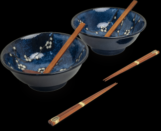 edo Japan Set misiek Hana blue 22cm s paličkami pre 2 osoby EDO JAPAN