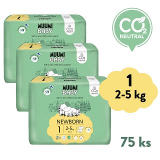 Muumi Baby 1 Newborn 2-5 kg (75 ks), mesačné balenie eko plienok