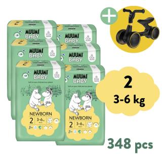 Muumi Baby 2 Newborn 3-6 kg (348 ks), 2-mesačné balenie eko plienok + Zopa Easy-Way Race odrážadlo ZADARMO