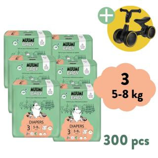 Muumi Baby 3 Midi 5-8 kg (300 ks), 2-mesačné balenie eko plienok + Zopa Easy-Way Race odrážadlo ZADARMO