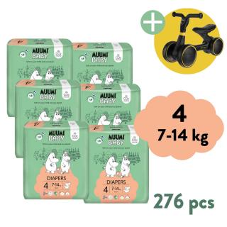 Muumi Baby 4 Maxi 7-14 kg (276 ks), 2-mesačné balenie eko plienok + Zopa Easy-Way Race odrážadlo ZADARMO