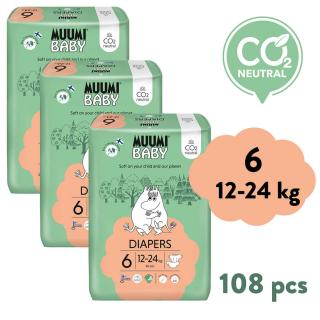 Muumi Baby 6 Junior 12-24 kg (108 ks), mesačné balenie eko plienok