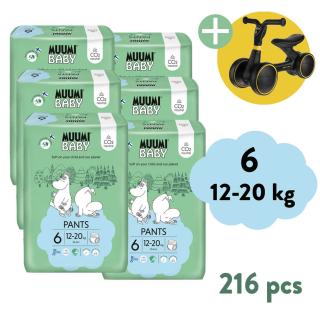 Muumi Baby Pants 6 Junior 12-20 kg (216 ks), 2-mesačné balenie nohavičkových eko plienok + Zopa Easy-Way Race odrážadlo ZADARMO