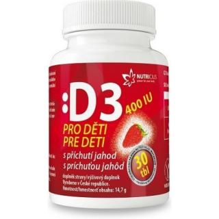 Vitamín D3 400IU pro děti - jahoda tbl 30 Nutricius