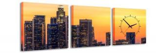 3-dielny obraz s hodinami, L. A. Sunset, 35x105cm