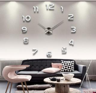 3D Nalepovacie hodiny DIY Clock 1-12, Silver 80-130cm