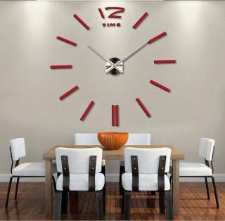 3D Nalepovacie hodiny DIY Clock BIG Time, červené 90-130cm