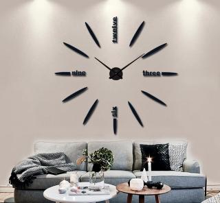 3D Nalepovacie hodiny DIY Clock BIG Twelve L Got70c1k, čierne 80-120cm